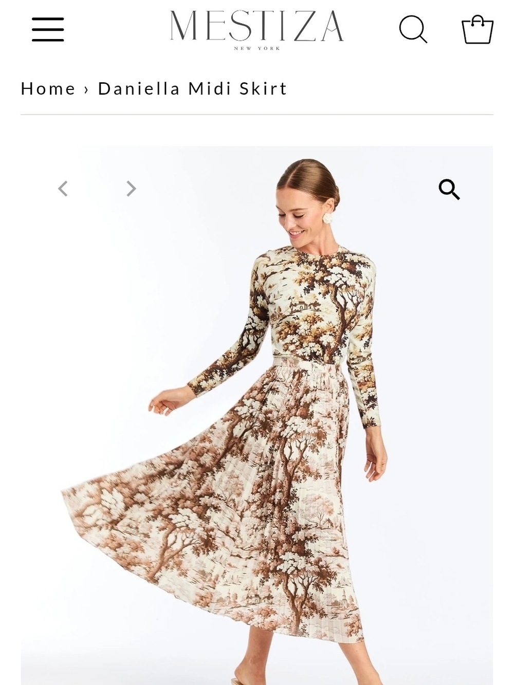Mestiza Daniella Floral Midi Skirt in Brown Cream - Picture 6 of 10